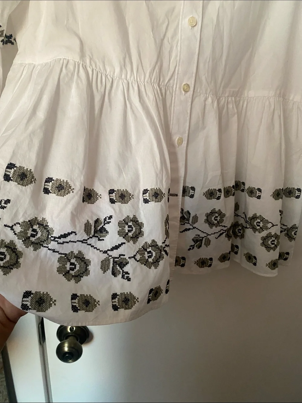 KATE SPADE White Peplum Cotton Top with Embroidery!